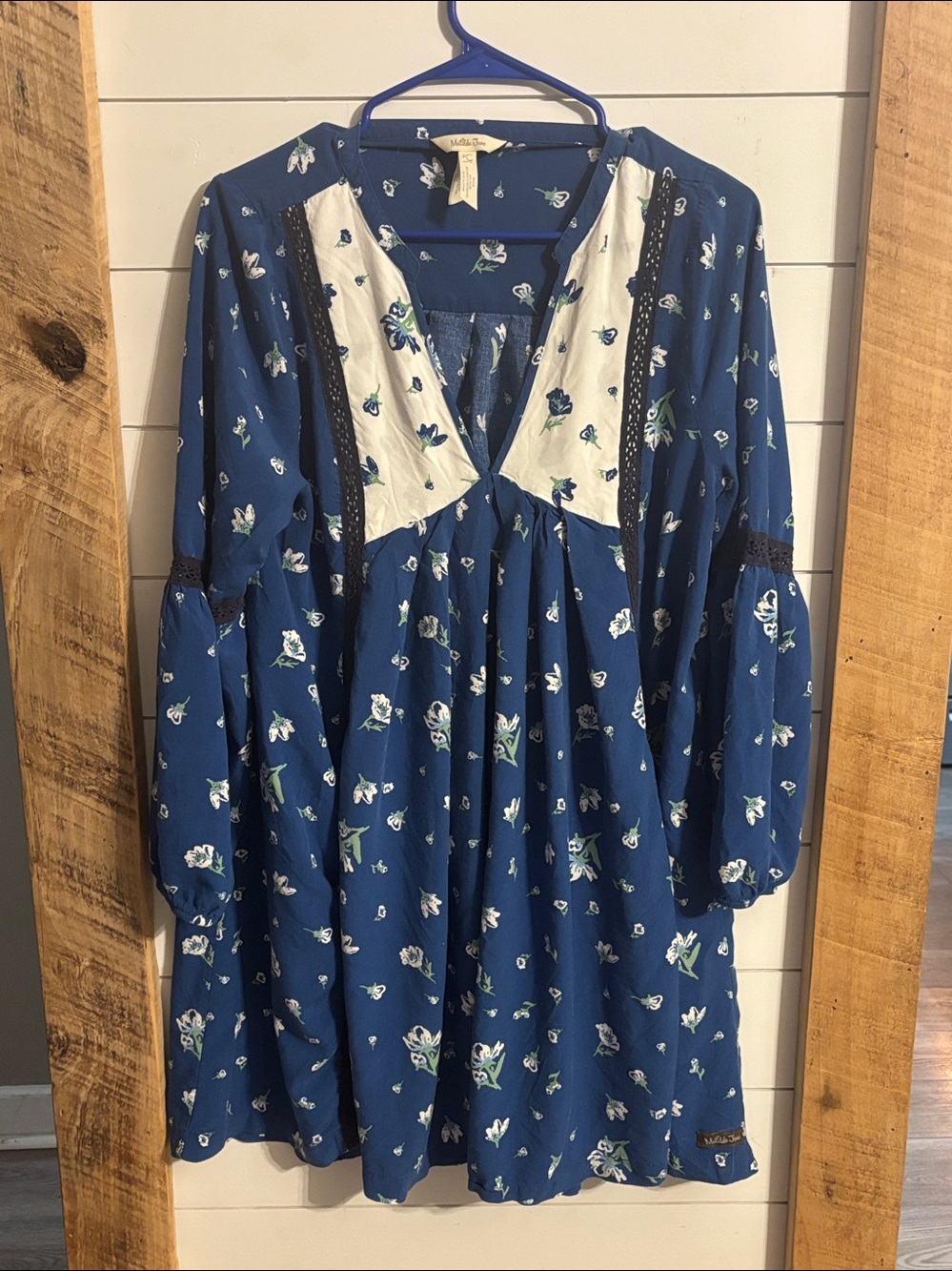 Matilda Jane Dress Womens Large Blue Floral Boho Prairie Long Sleeve